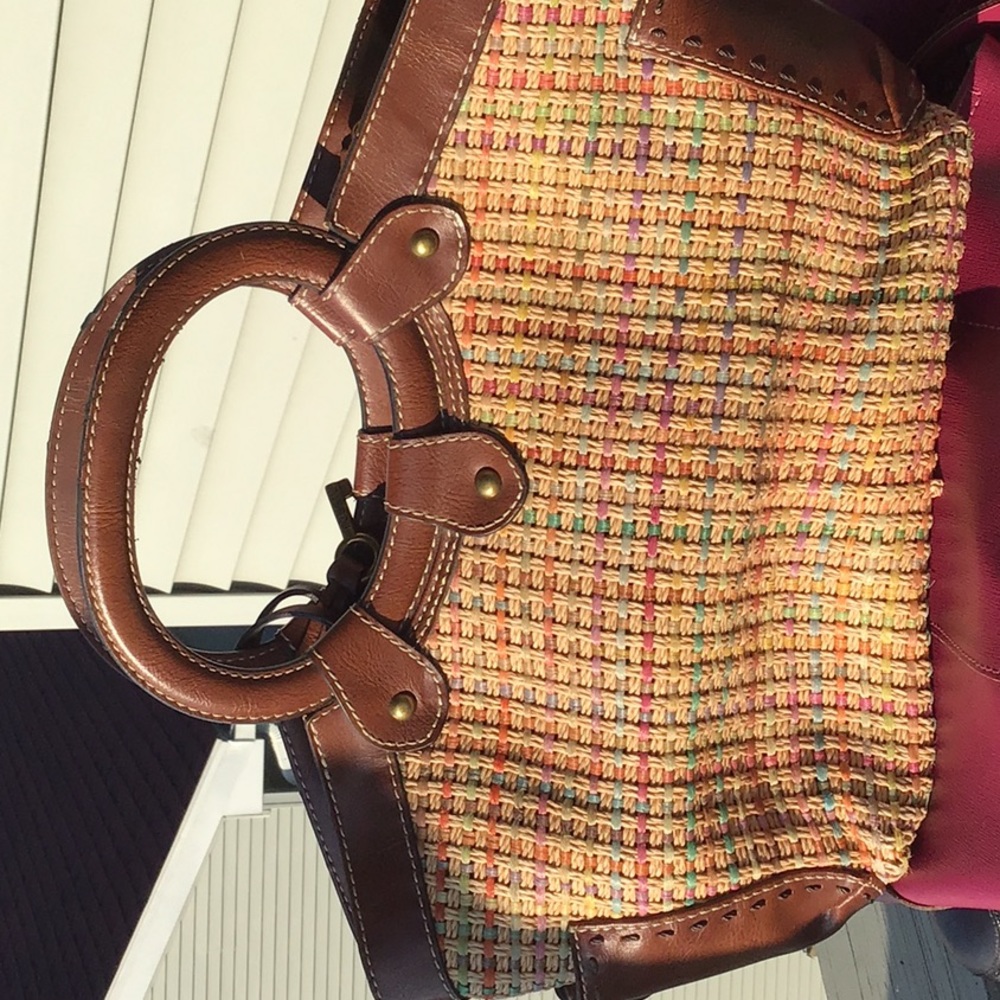 Fossil wooven straw and leather purse nwot